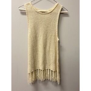 Pepin Fringe Knit Tank‎ Top Sleeveless Bohemian Festival Cream Size S